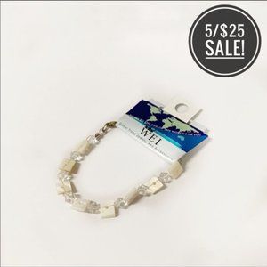 NWT Delicate Square Puka Shell & White Bead Bracel